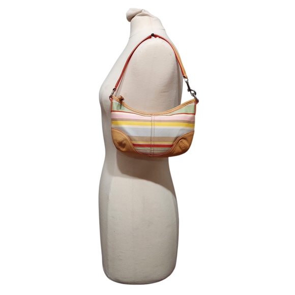 Coach Mini Soho Hampton Pastel Stripe Sateen & Leather Hobo Bag Gently Loved - Picture 4 of 10